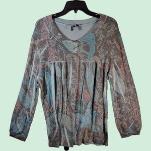 Susan Lawrence Women's XL Button Down Open-Bottom Cardigan-Style Blouse Top